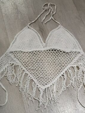 Crochet Fringe Halter Top in Cream